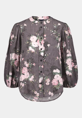 Luxurious Feel Denim Blend Emilijah Women's Romantic Puff Sleeve Floral Blouse, Floral Bouquet - WT0202