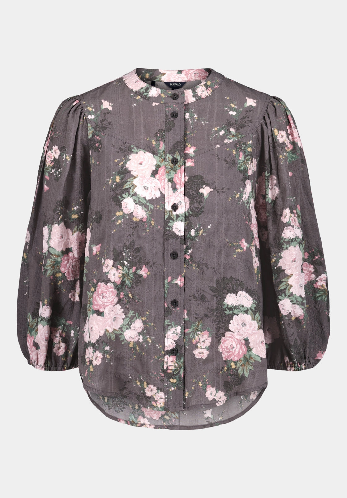 Luxurious Feel Denim Blend Emilijah Women's Romantic Puff Sleeve Floral Blouse, Floral Bouquet - WT0202