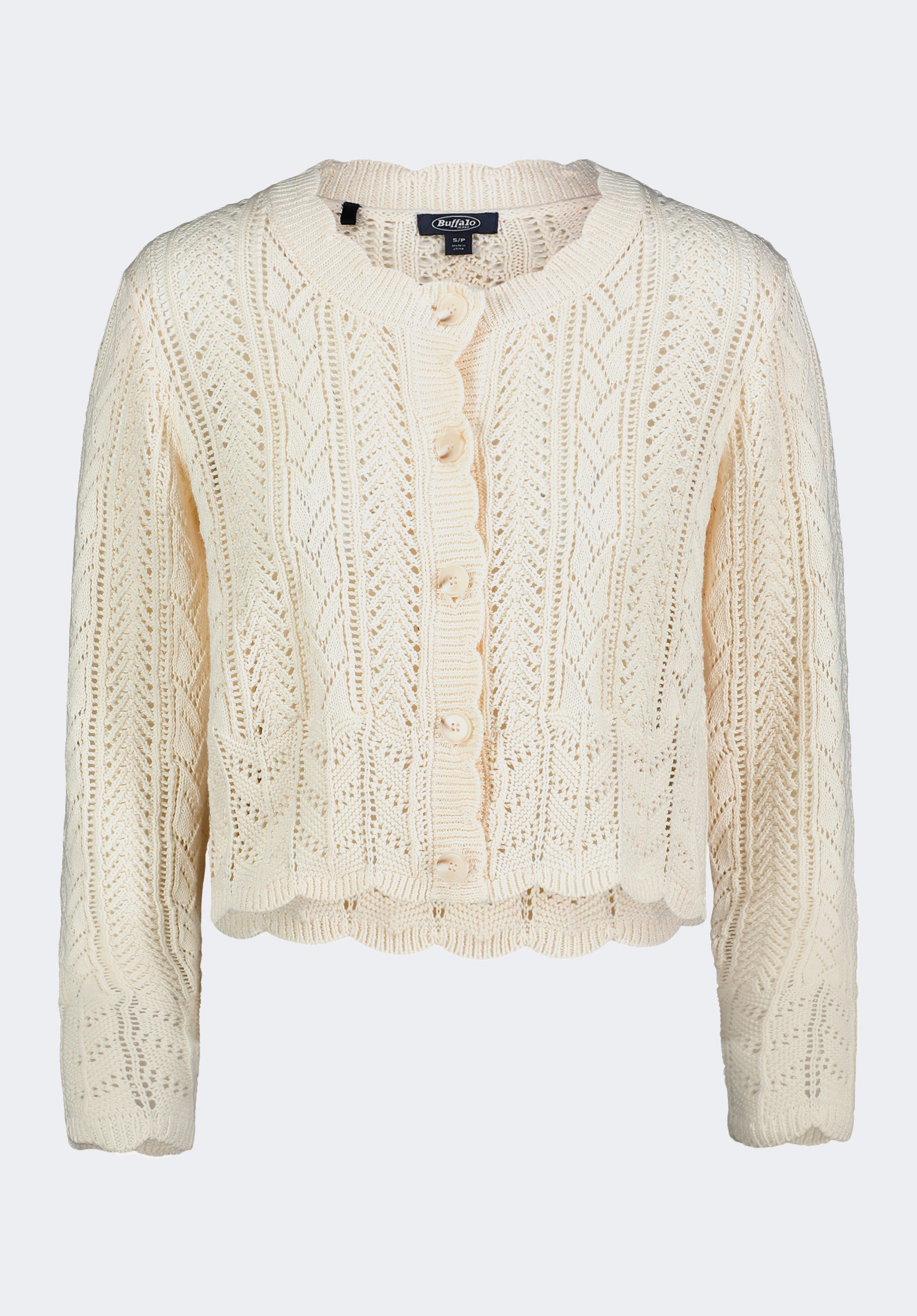 Emmanuelle Women's Scalloped Hem Open-Knit Cardigan, Parchment - SW0110P Cozy Vibes Versatile Outfit