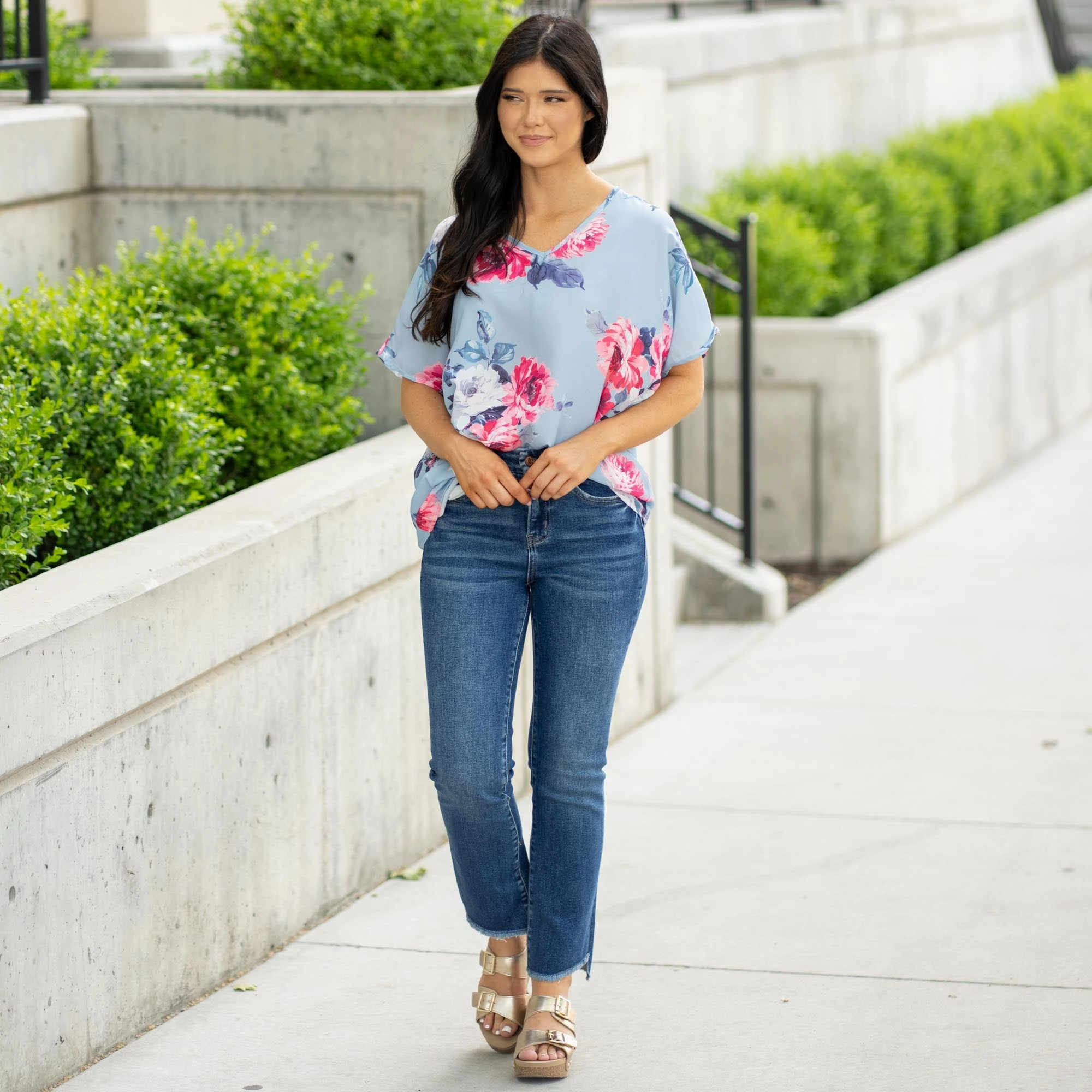 Encouragingly High Rise Raw Slant Hem Slim Straight Leg Classic Casual