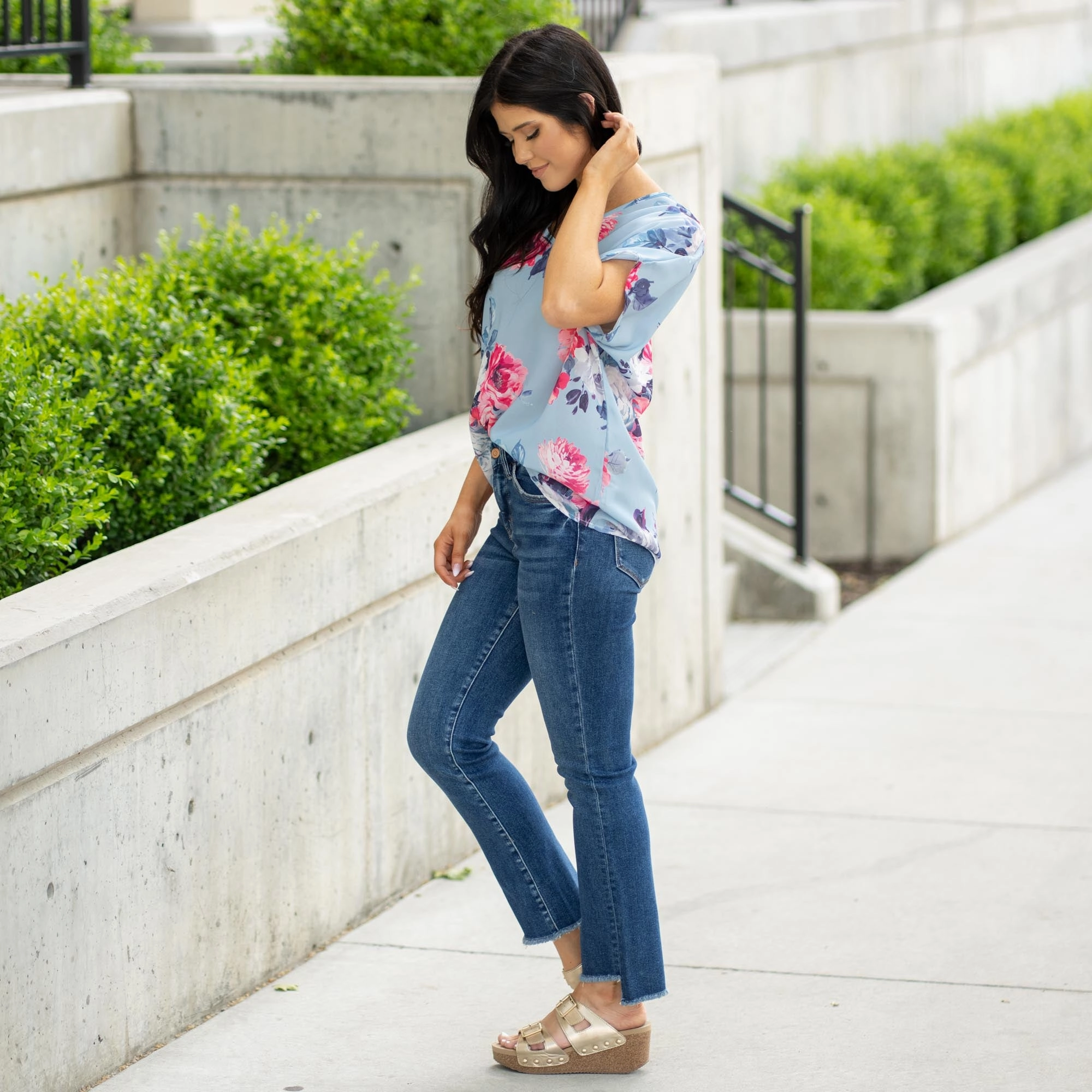 Encouragingly High Rise Raw Slant Hem Slim Straight Leg Affordable Autumn Days Breathable