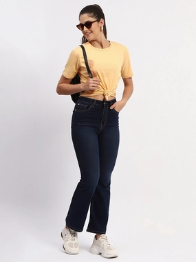 Odor Resistant Coating Madame Sinker Handworked Graphic Print Round Neck Light Orange Top