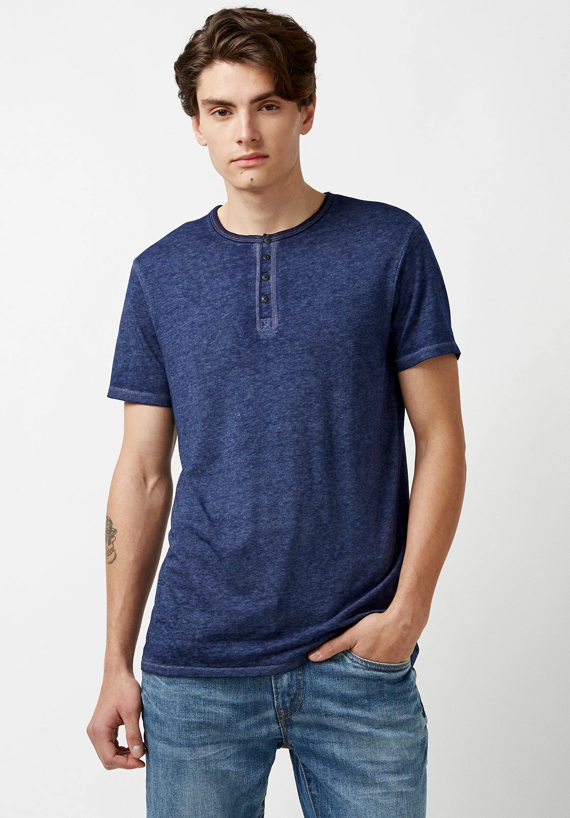 Kasum Buttoned Henley Men's T-Shirt in Dark Blue - BM21411 ThermalRegulationLayer Smooth Seam Transition