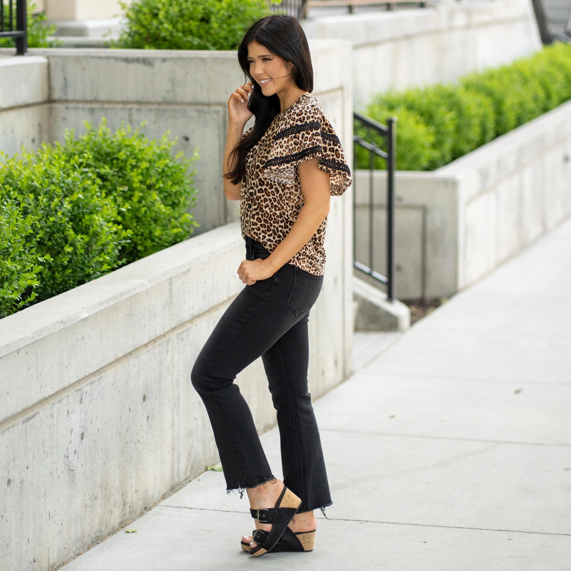 Reasonable Mid Rise Raw Distressed Hem Crop Flare Fresh Look Perfect Length