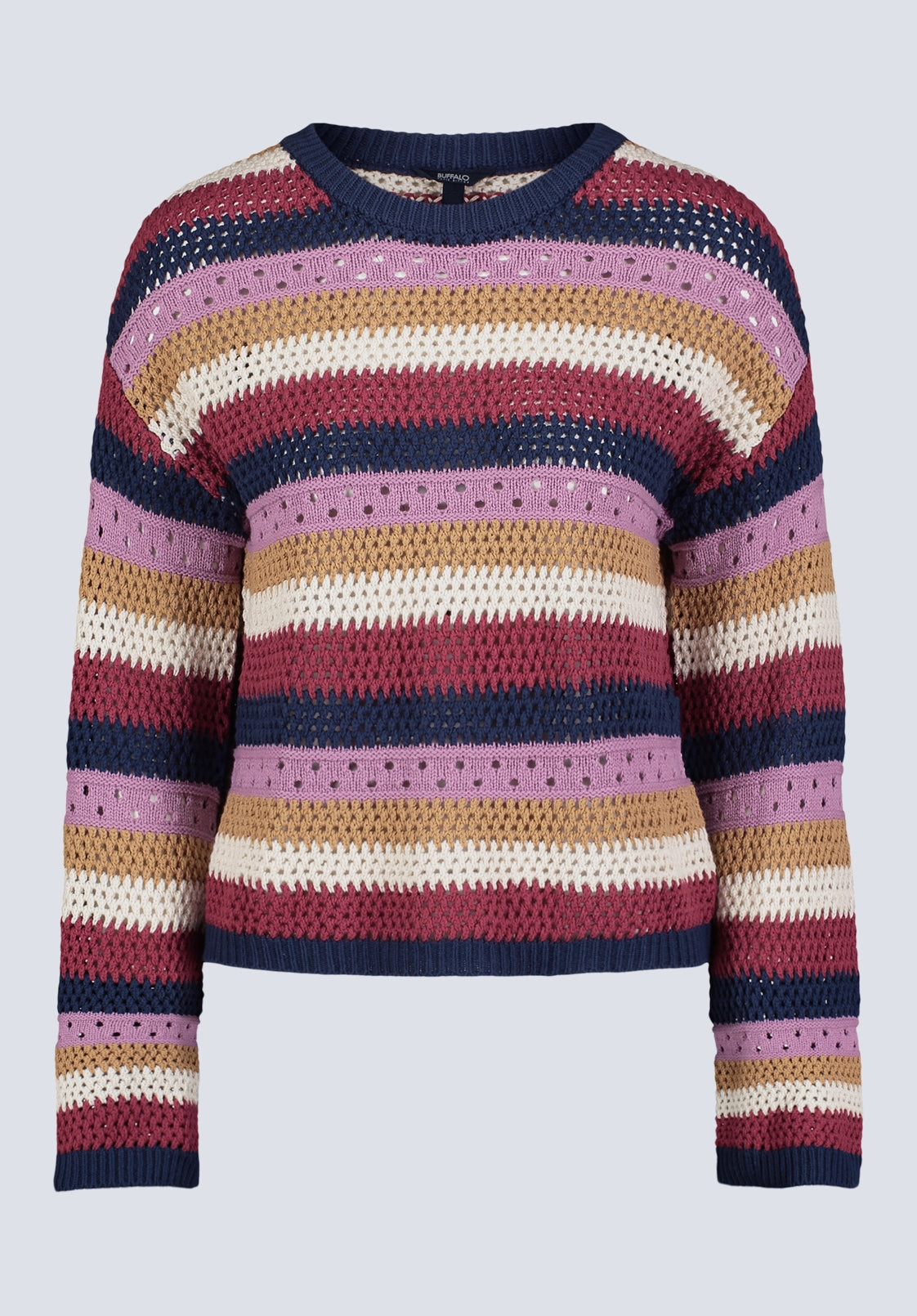 Sporty Fit Wrenlee Women's Striped Openwork Knit Sweater, Beaujolais - SW0074F