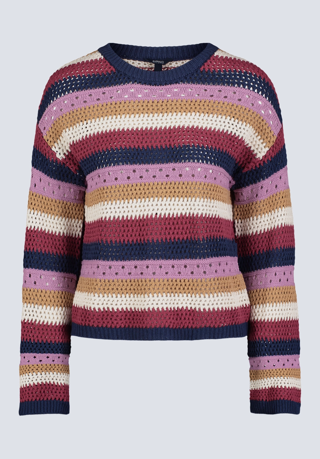 Wrenlee Women's Striped Openwork Knit Sweater, Beaujolais - SW0074F Seasonal Fashion Sport Performance Fit