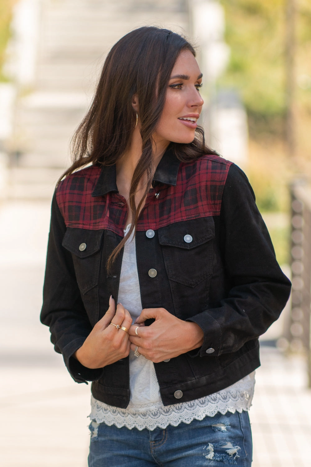 Aspen Buffalo Plaid Denim Jacket Minimal Fashion Casual Fit