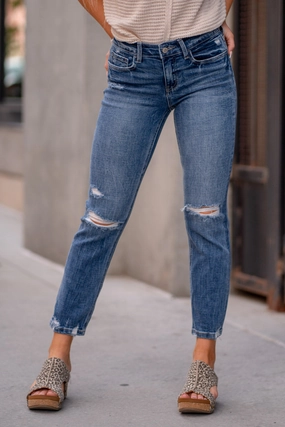 Garment Dyed Technique Providence Mid Rise Distressed Crop Slim Straight Jeans