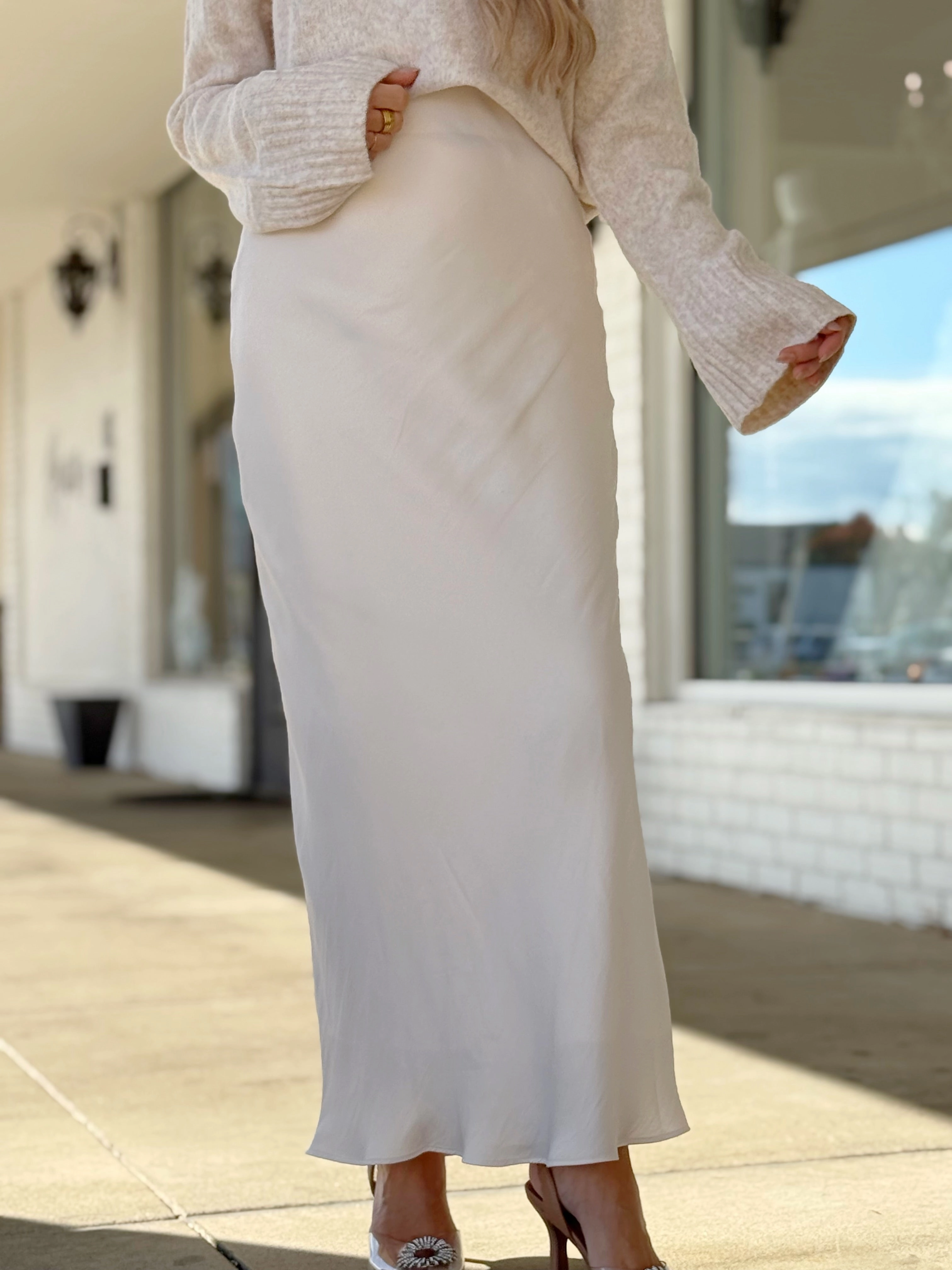 Europa Luxe Sheen Midi Skirt - Sea Salt(final sale) Fresh Fit Recycled Polyester