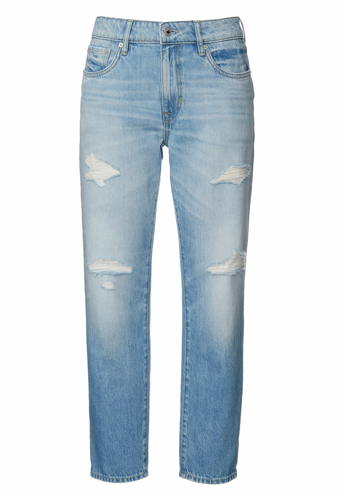 High Durability Thread Faded Wash Relaxed Boyfriend Madison Women's Jeans Distressed Blue - BL15871