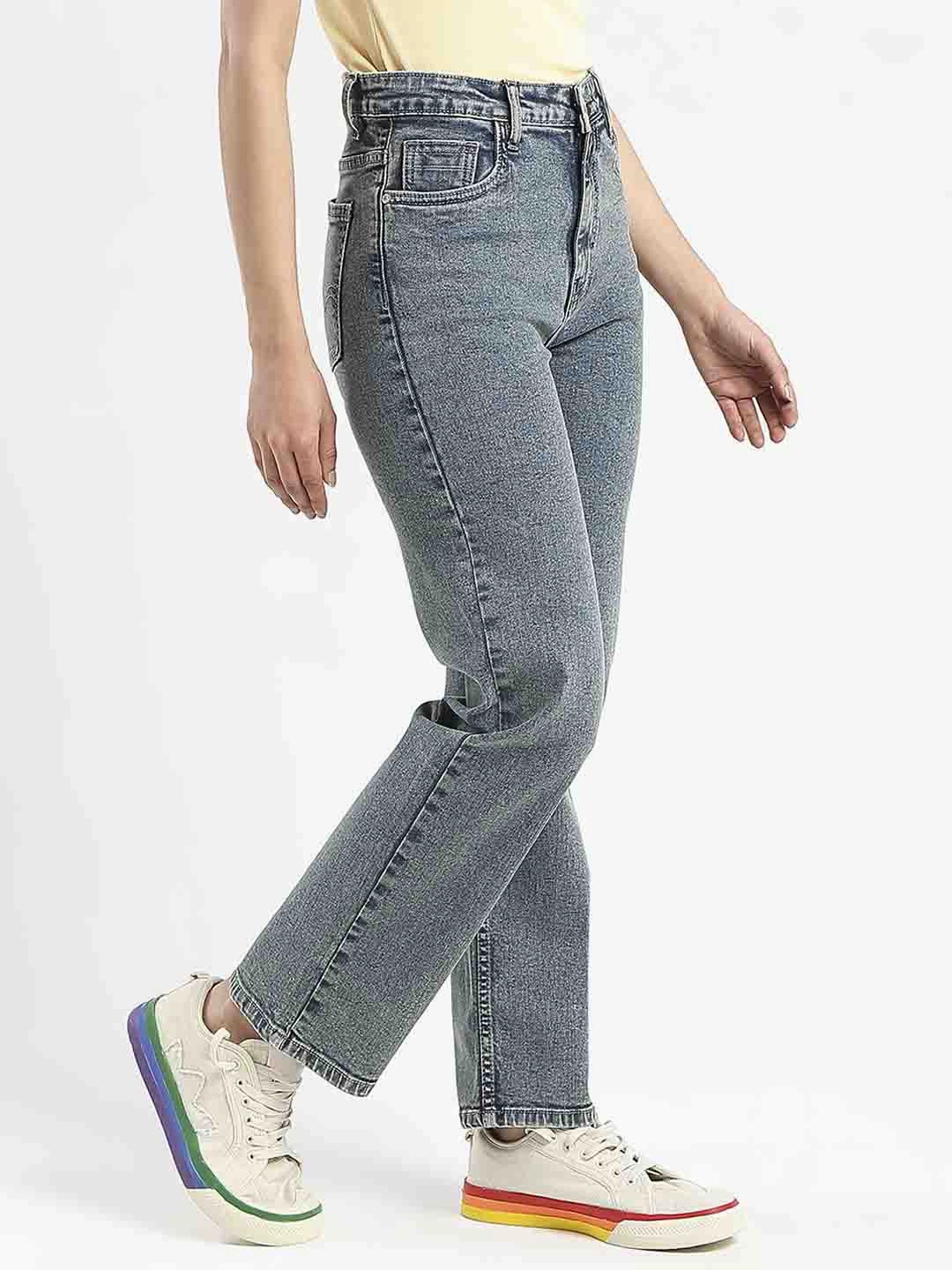 Home Comfort Weekend Warrior Seamless Waistband Finish Madame Mid-Wash Tinted Blue Cotton Blend Denim Jeans
