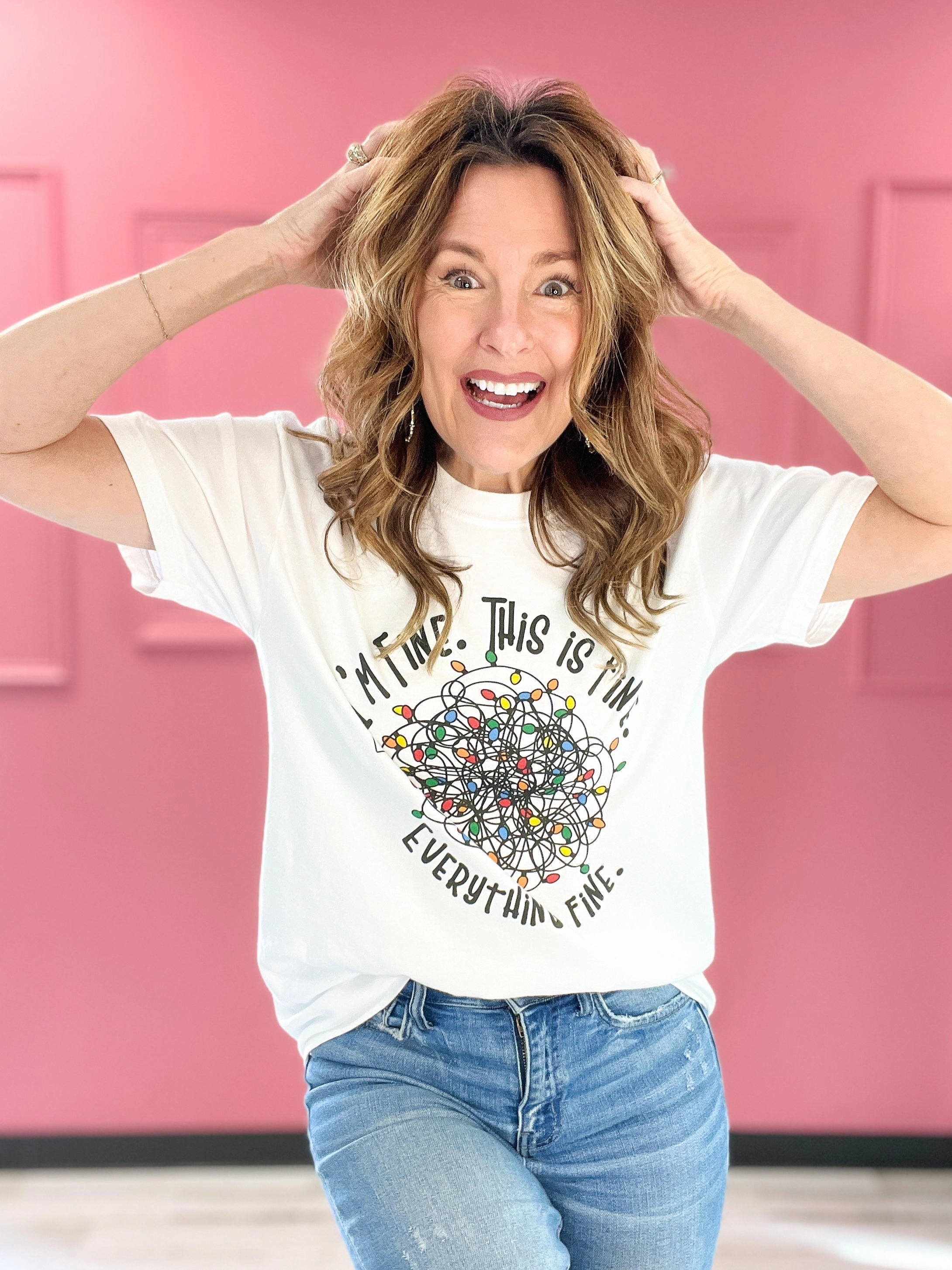 Everything is Fine Tangled Up Christmas Lights Graphic Tee FrictionFreeNeckline