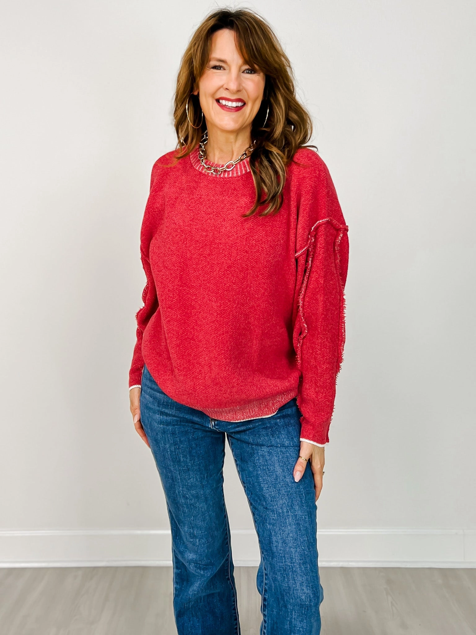 Exposed Seam Round Neck Sweater - GRP A Knit Comfort No Ride Up