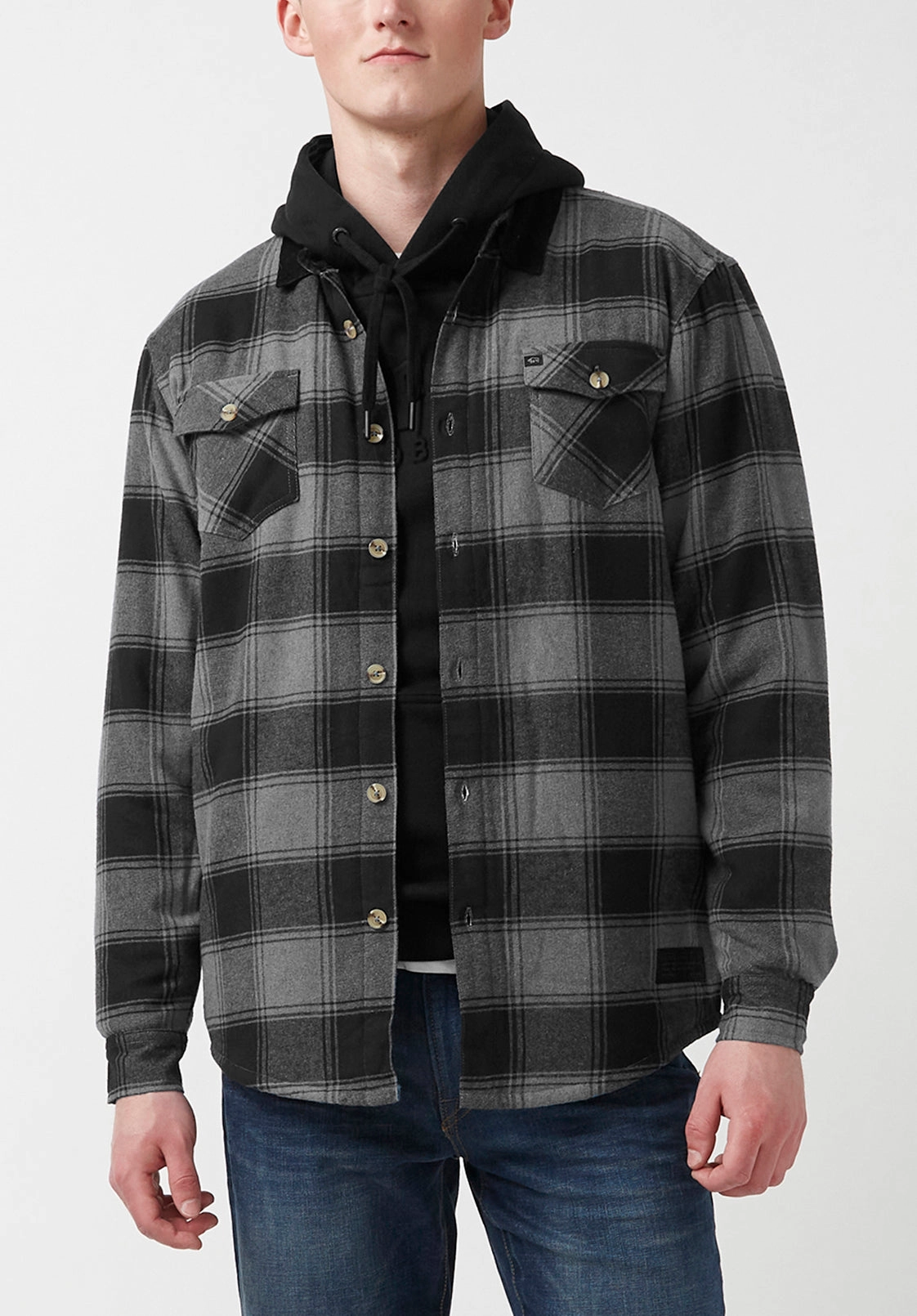 Seveno Men's Shacket in Grey Black Plaid - BPM13671B AntiStatic Lining WindproofDesign