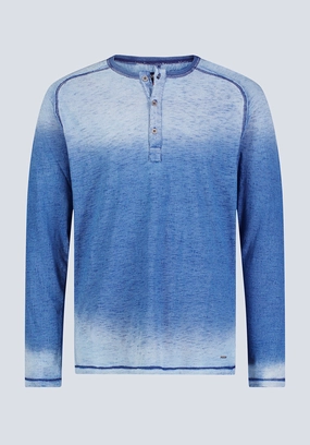 Kibbe Men's Ombre Long Sleeve Henley, Blue Gradient - BM24379 Drop Shoulder