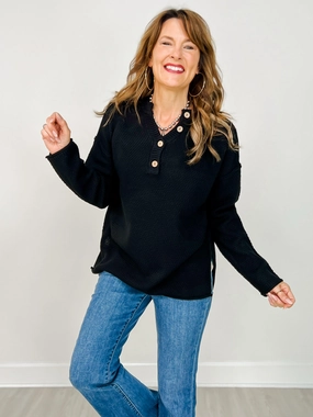 Four Buttons Henley Neckline Basic Sweater - GRP A Classic Layer