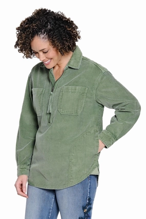 Anti Bacterial Layer Half Zip Corduroy Shirt - Forest