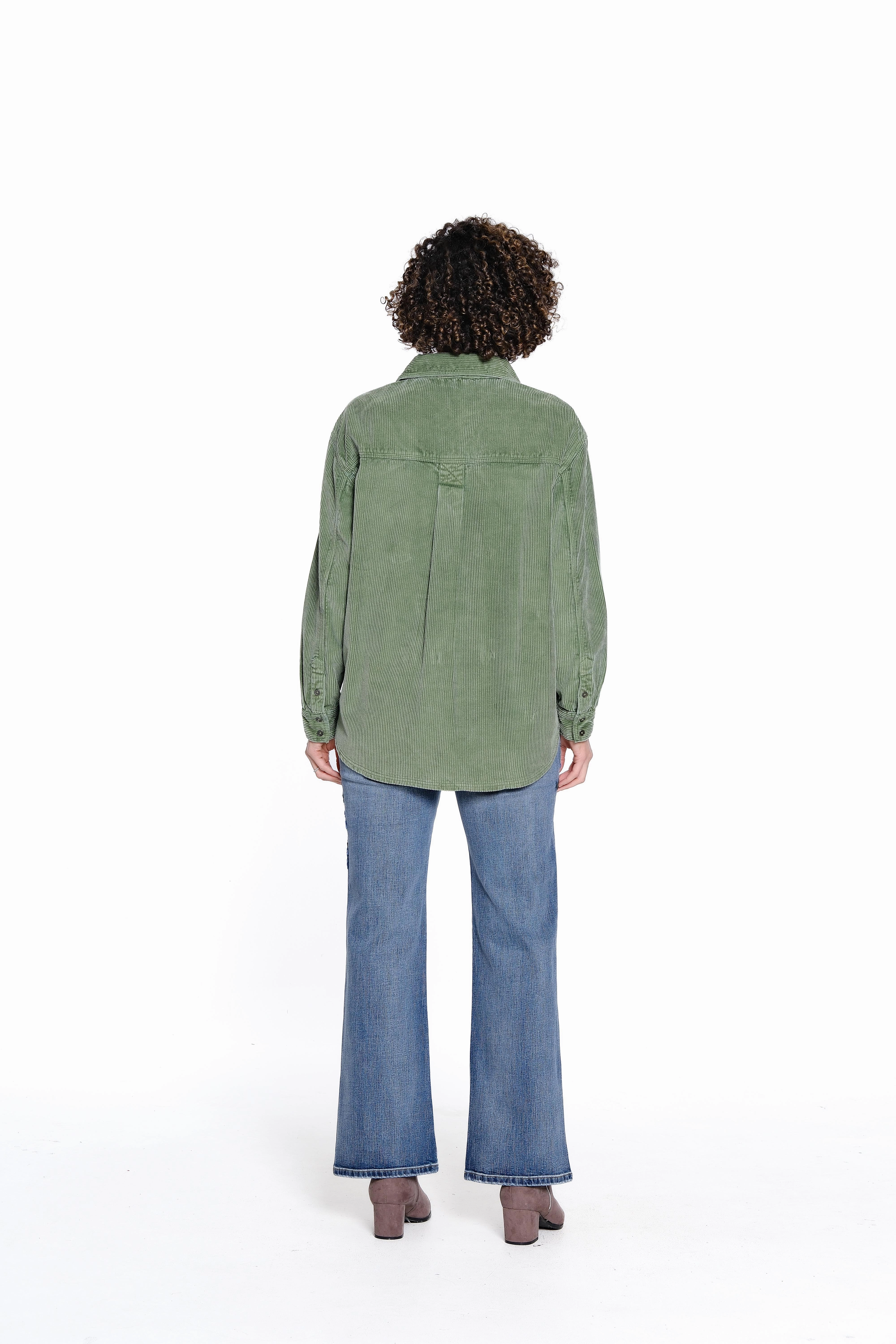 Half Zip Corduroy Shirt - Forest Softened Edges Machine Washable Fabric