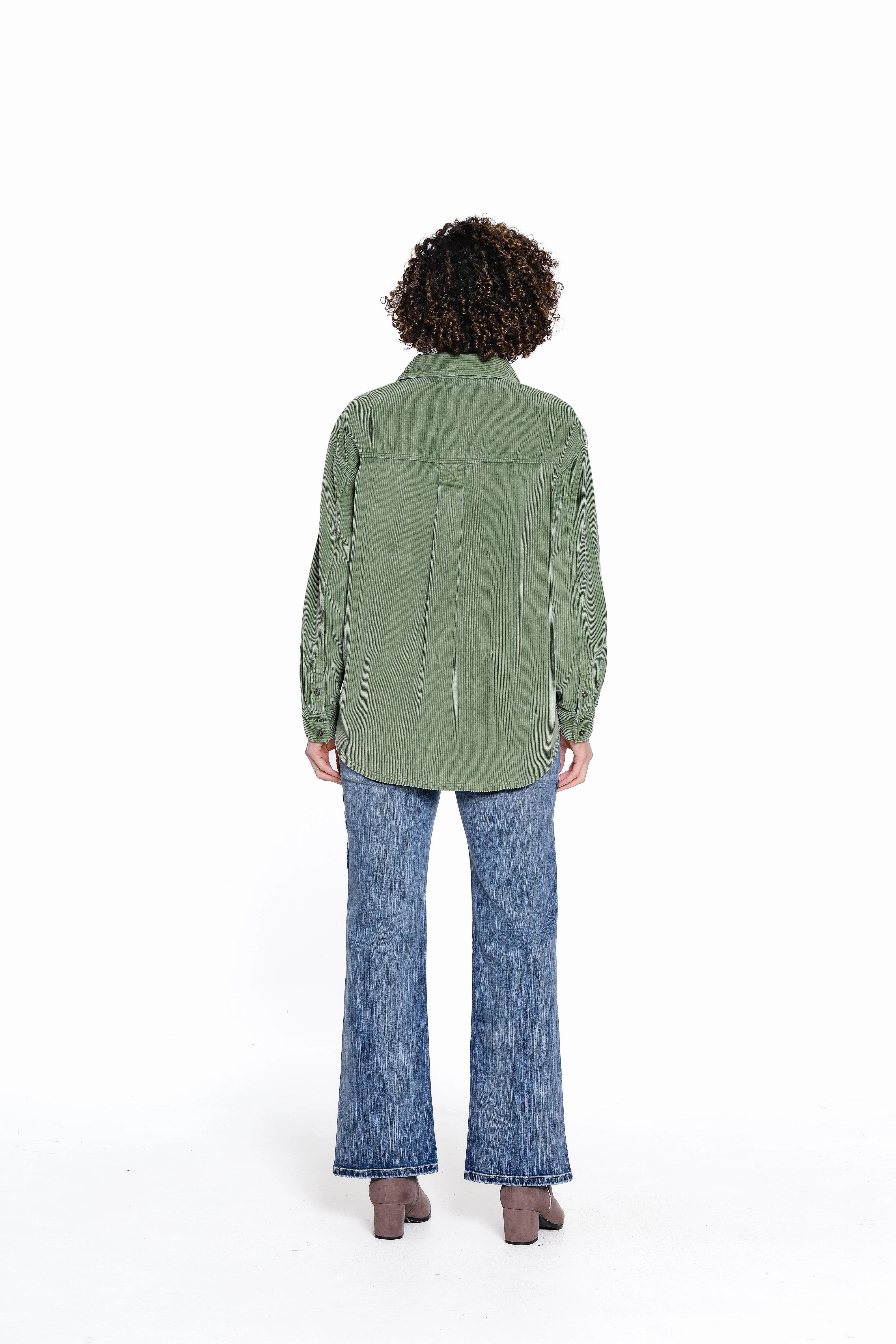 PunctureResistantReinforcement Elegant Cardigan Half Zip Corduroy Shirt - Forest