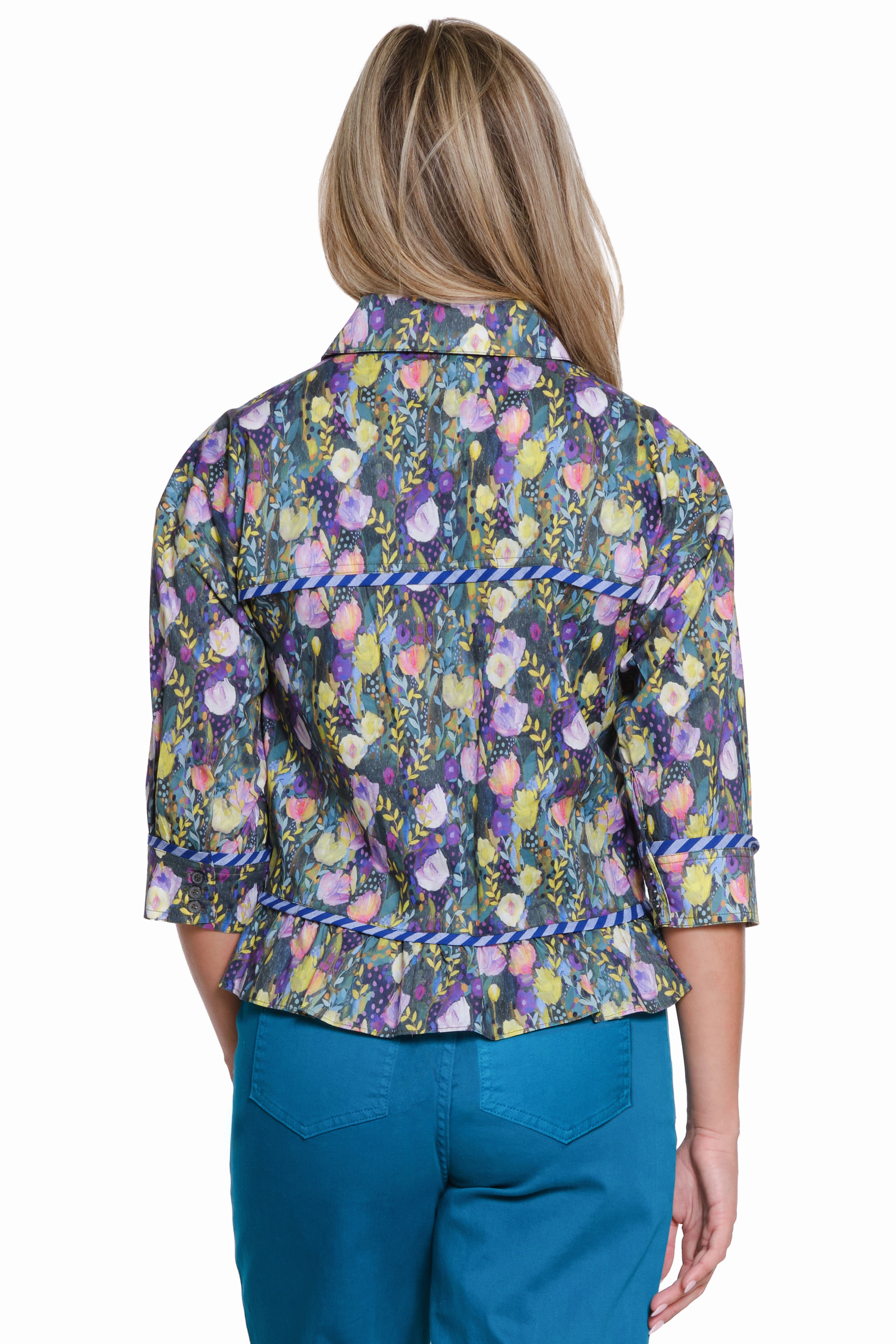 RecycledPolyester FrictionResistant Fabric Floral Print Peplum Button-Up - Multi
