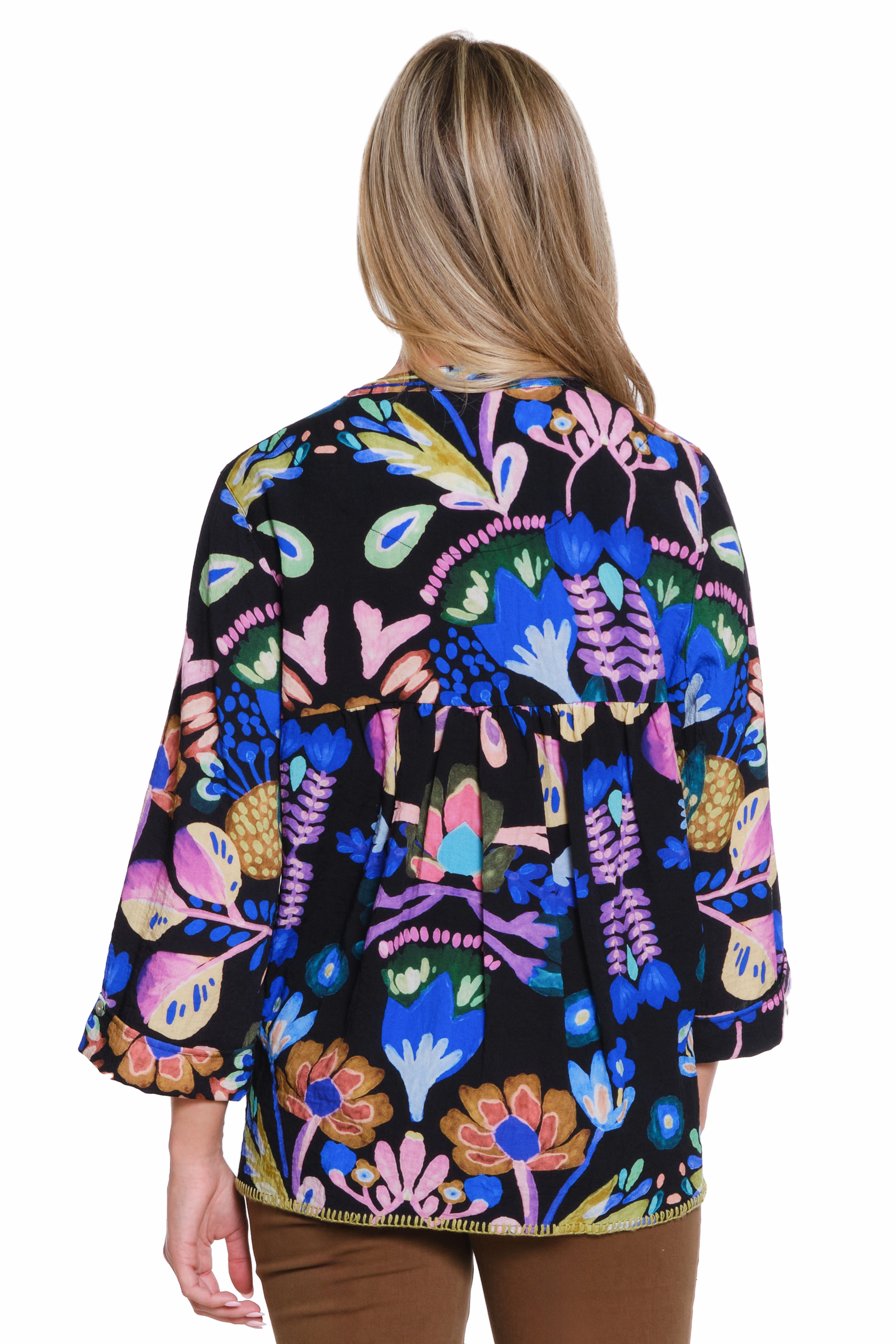 Casual Style BambooBlend Floral Print Top with 3/4 Sleeves - Multi