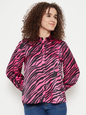 Madame Animal Print Pink Shirt Lightweight Weave Weekend Wear