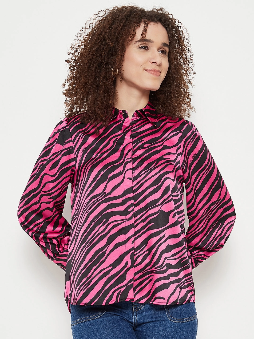 Madame Animal Print Pink Shirt Lightweight Weave Weekend Wear
