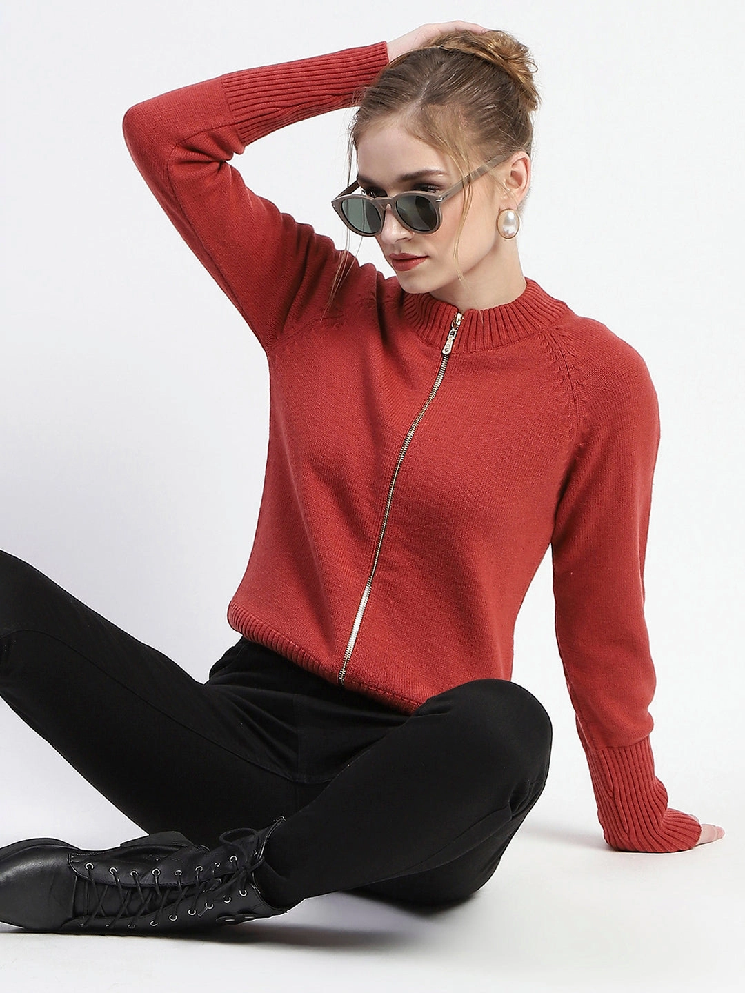 Stylish Knit Layer Madame Blush Full-Zip Knit Sweater