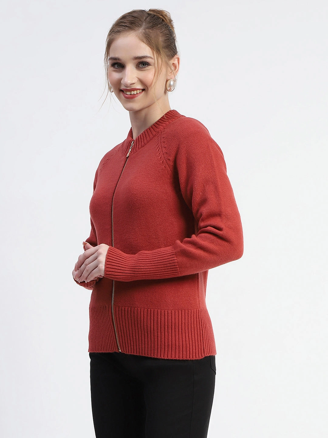 High Twist Yarn Structure Madame Blush Full-Zip Knit Sweater