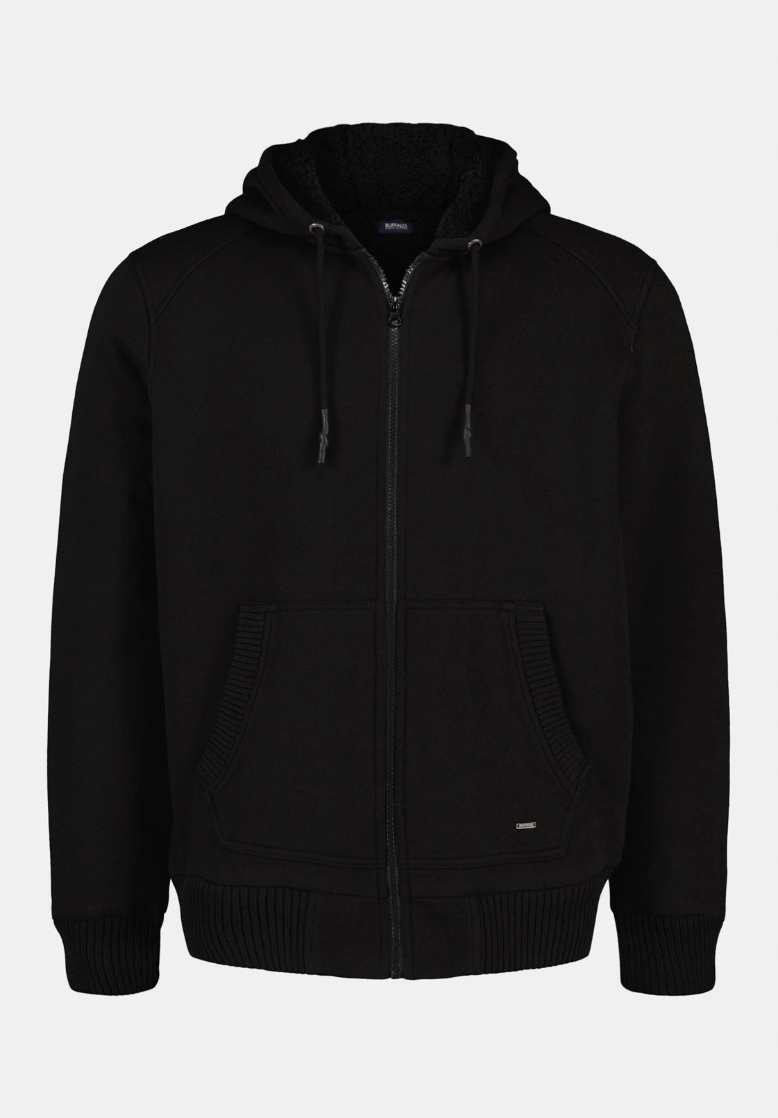 Non Fade Technology Fasox Men's Relaxed Full-Zip Hooded Jacket with Sherpa Lining, Black - BM24735
