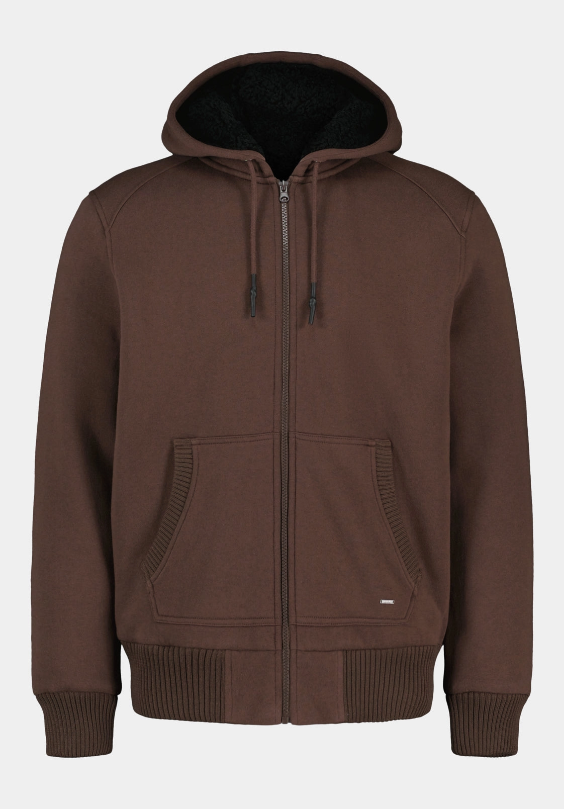 Fasox Men's Relaxed Full-Zip Hooded Jacket with Sherpa Lining, Chocolate Brown - BM24735 Satin Finish