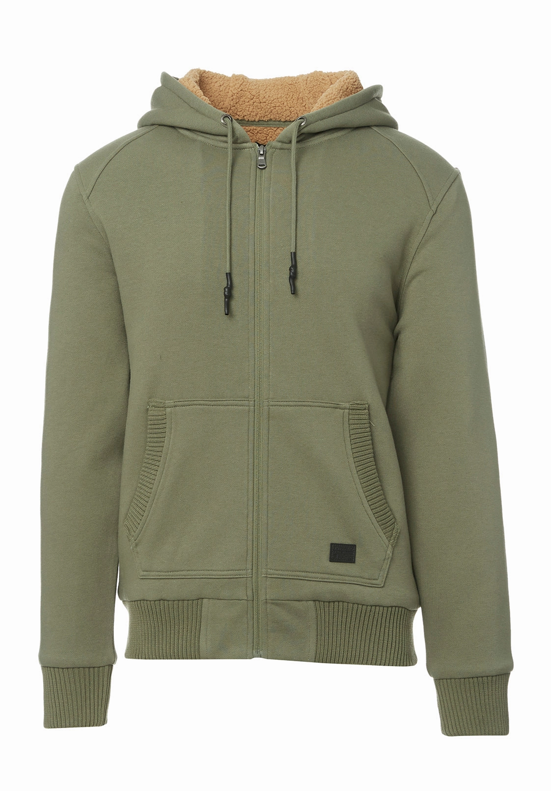 Elastic design Flexible Comfort Fasox Men's Zip-Up Hooded Jacket with Sherpa Lining, Army green - BM24161