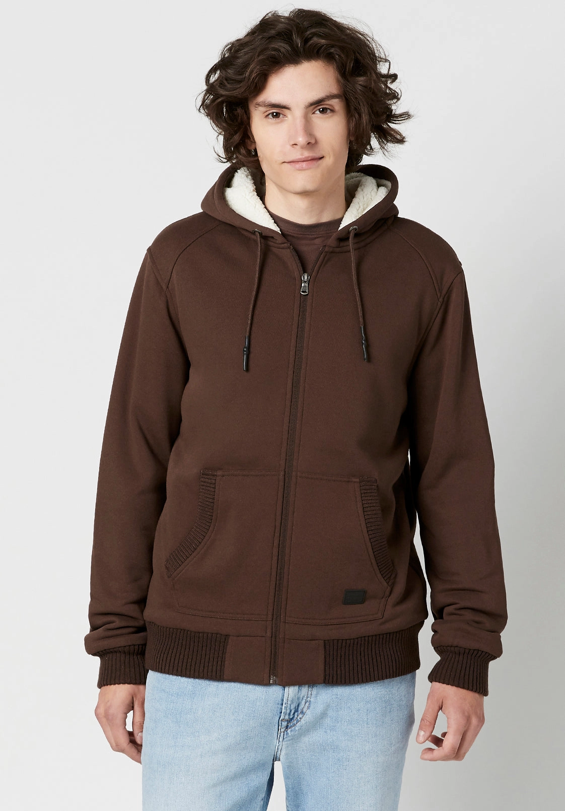 Fasox Men's Zip-Up Hooded Jacket with Sherpa Lining, Chocolate - BM23800 Outdoor Adventure Sporty Design