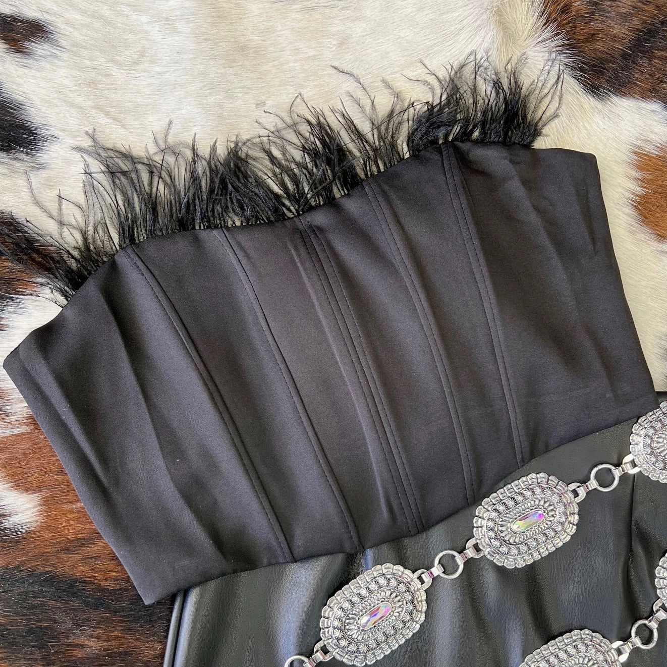 FlexibleLayeredConstruction Sustainable Fabric Blend Feathered Corset Top*