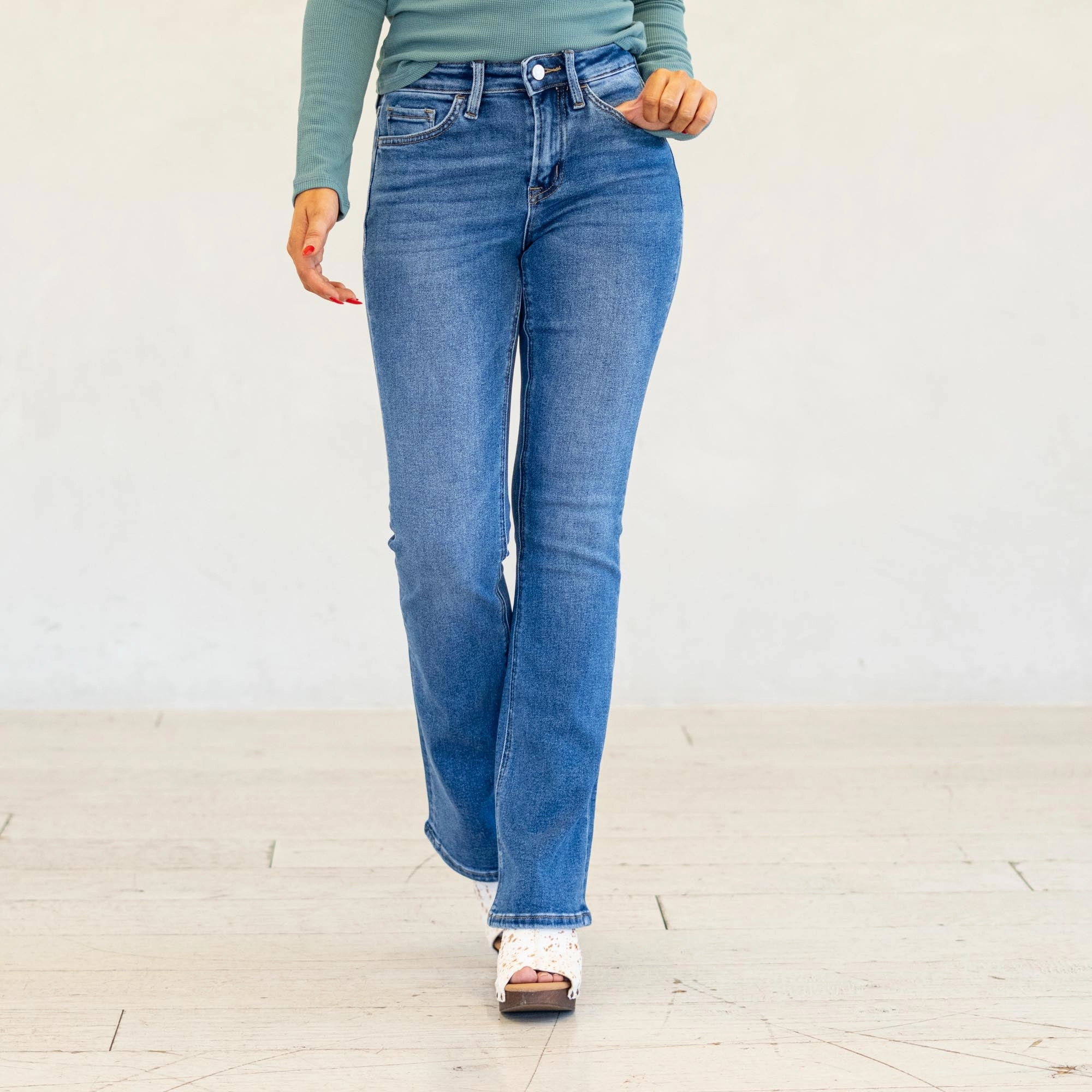 Lovervet Radiant High Rise Bootcut Jeans Medium Blue Wash Eco Friendly Production