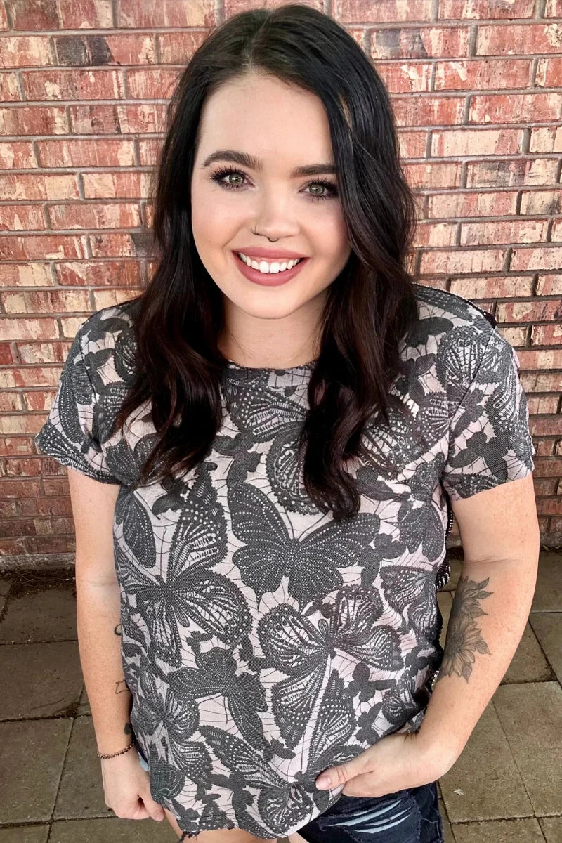 TearResistantWeave Stretch Material Sterling Kreek Love Is Like A Butterfly Top