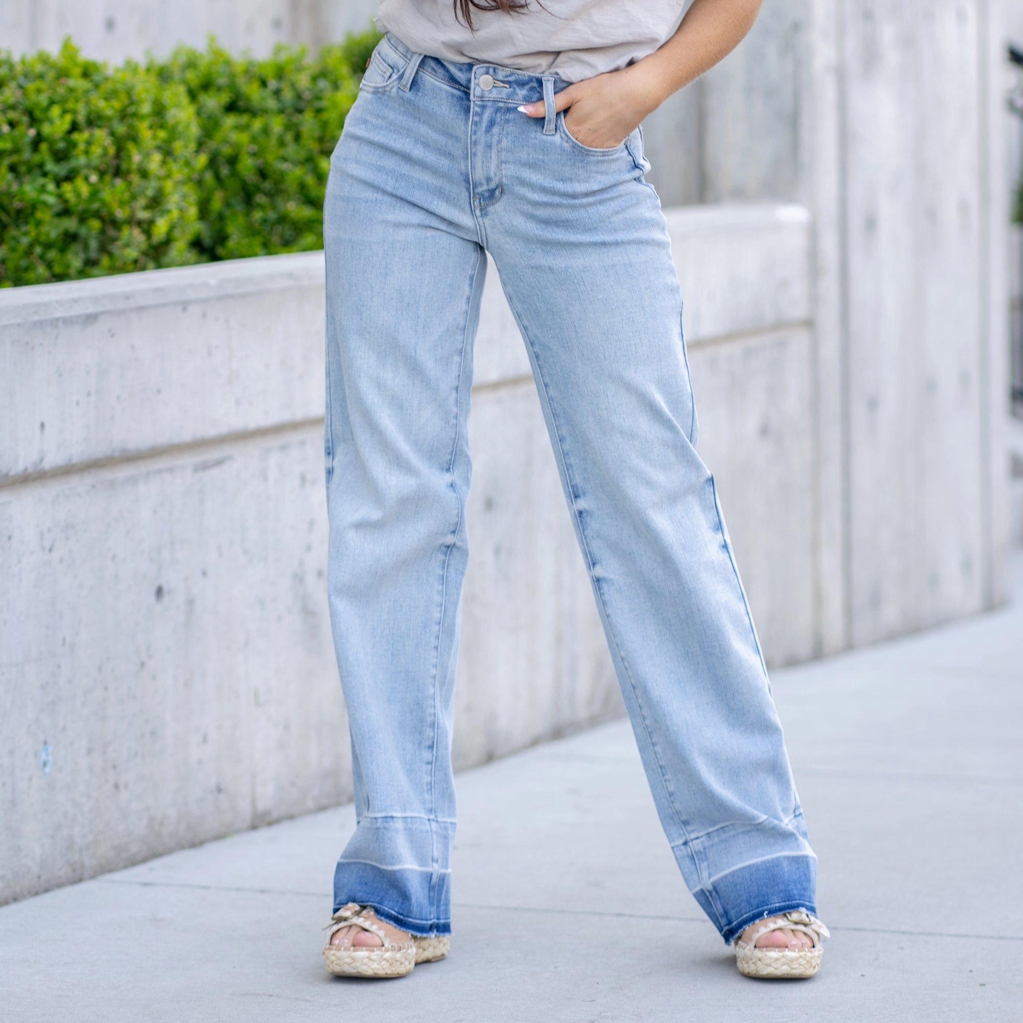 Coconut Sugar Mid Rise Release Hem Straight Leg Regular & Plus Sizes Flattering Style