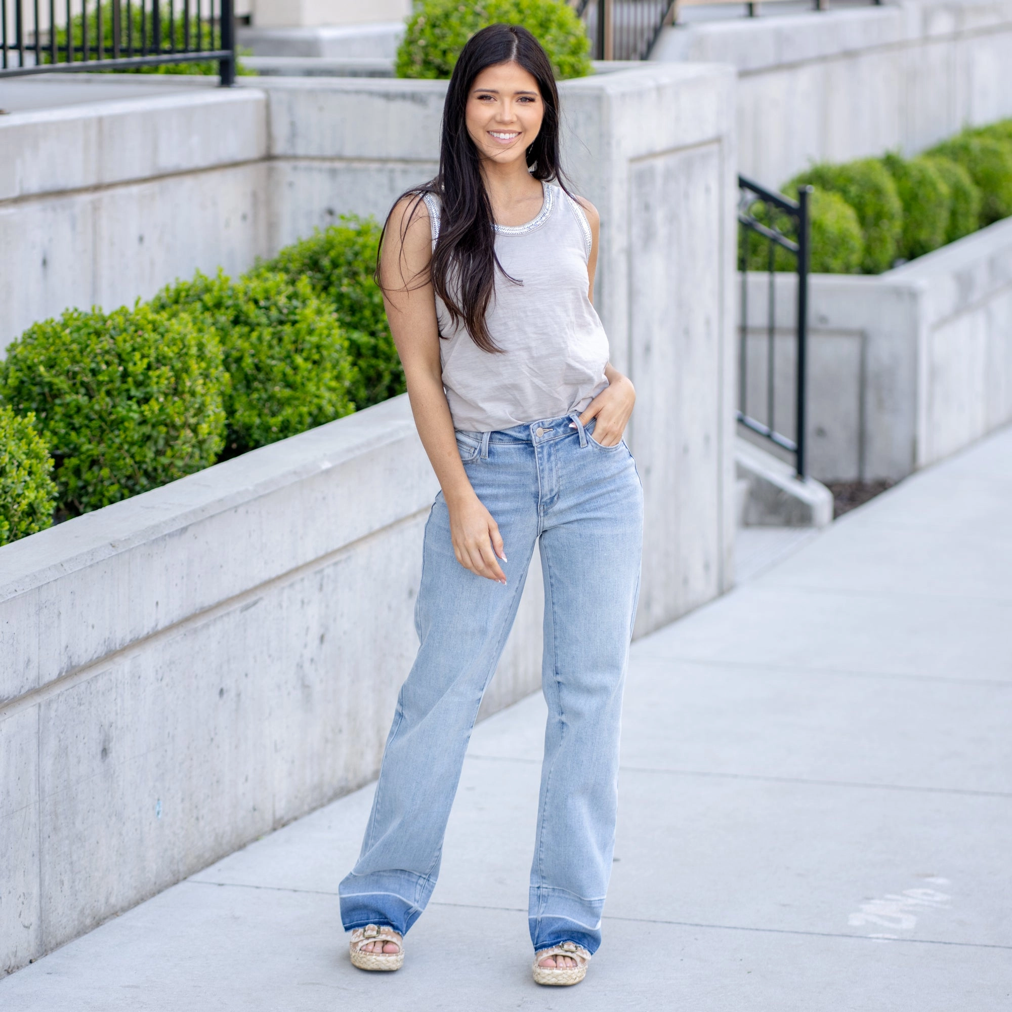 Coconut Sugar Mid Rise Release Hem Straight Leg Regular & Plus Sizes Modern Minimalist Stretch