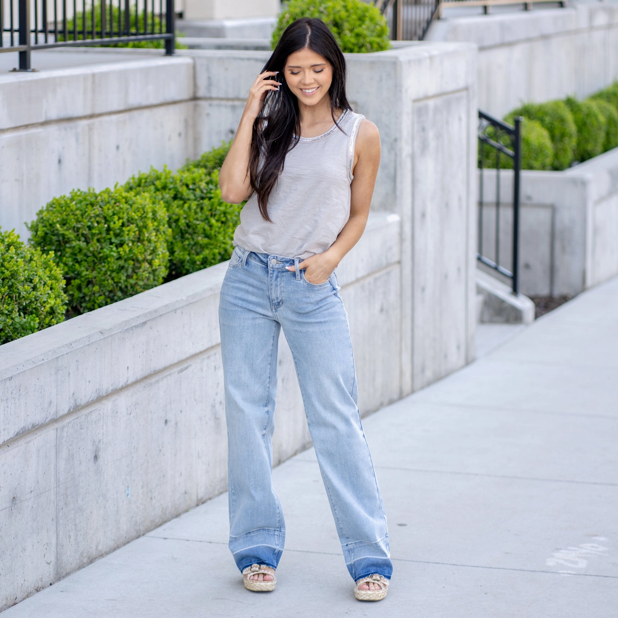 Coconut Sugar Mid Rise Release Hem Straight Leg Regular & Plus Sizes Date Night Summer Vibes