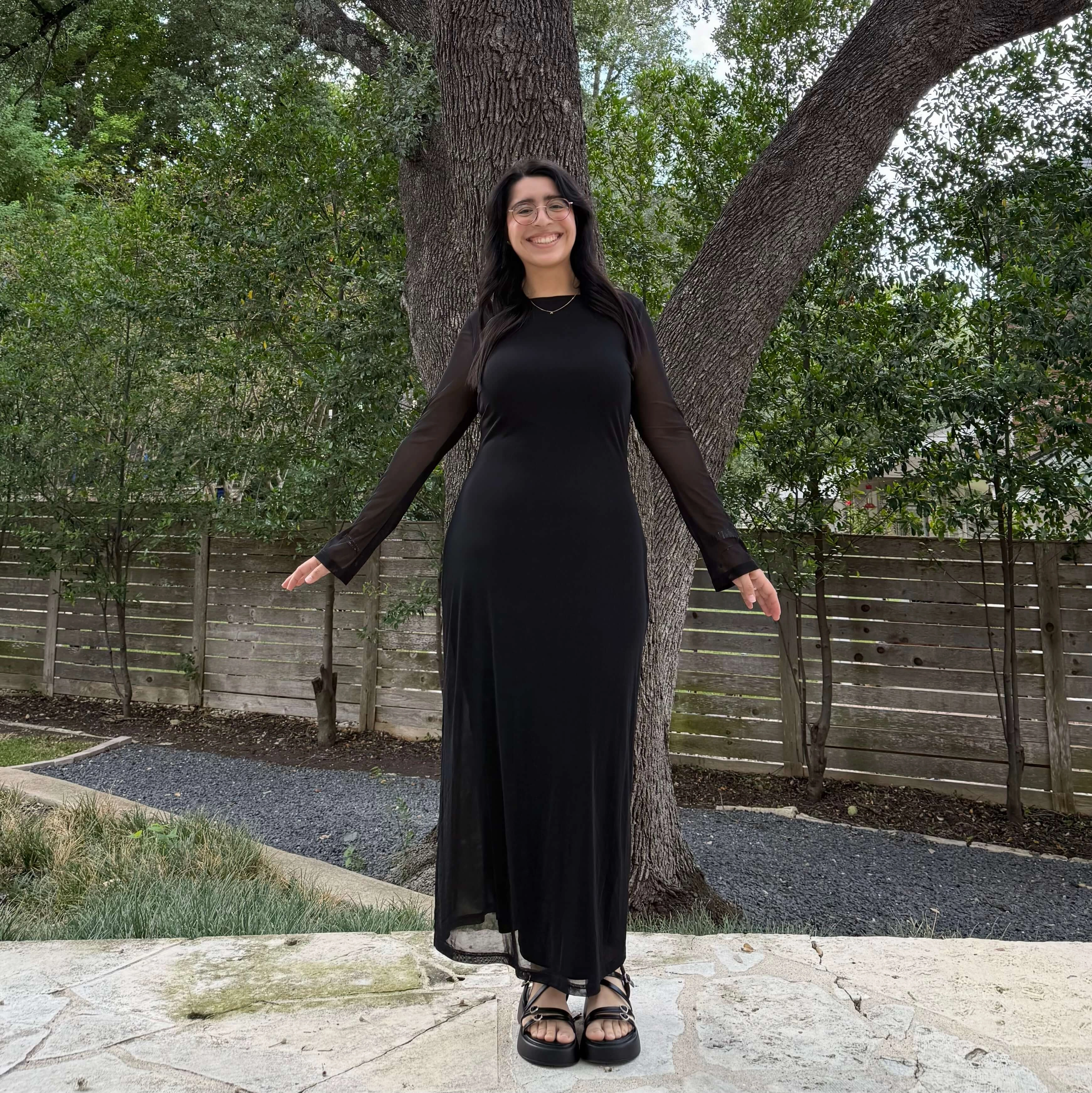 warm tones Long-Sleeve Flora Dress - Black *Clearance Sale*