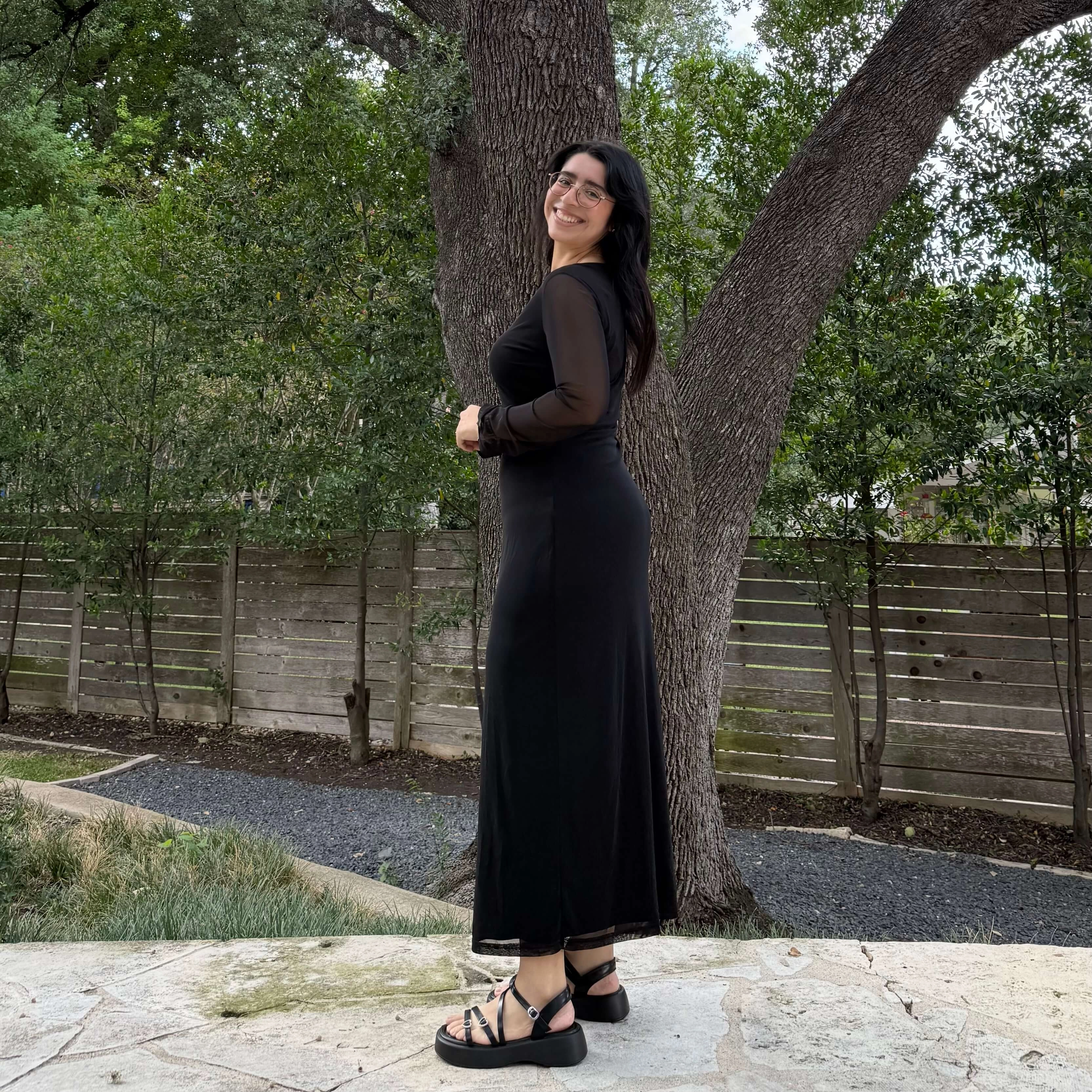 Long-Sleeve Flora Dress - Black *Clearance Sale* Slim Shape Ceremony Ready