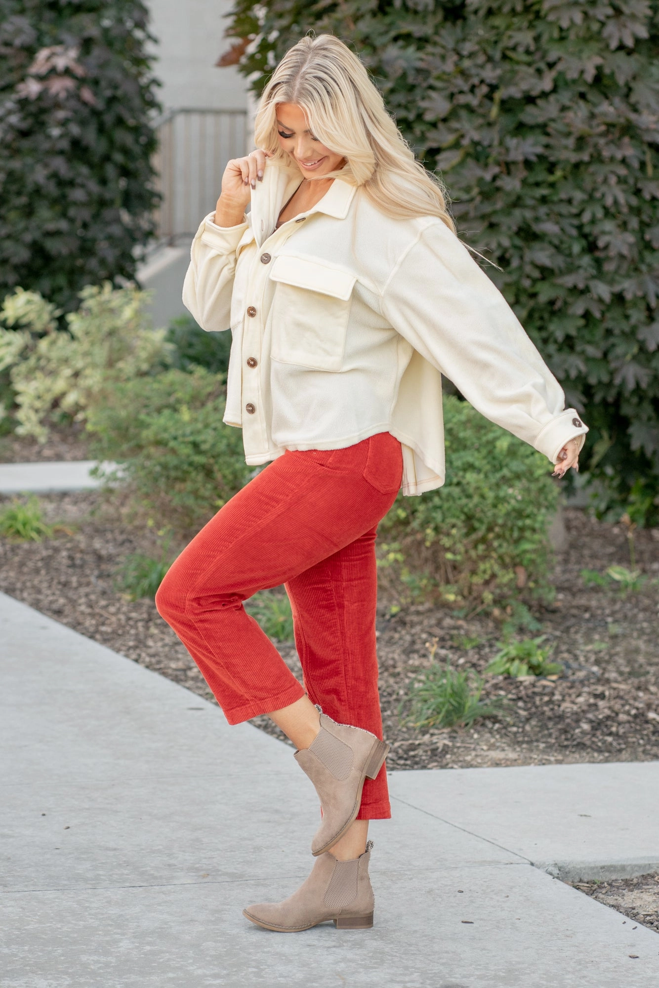 Fleece Button Down Shacket - Cream Distressed Hem Finish hypoallergenic