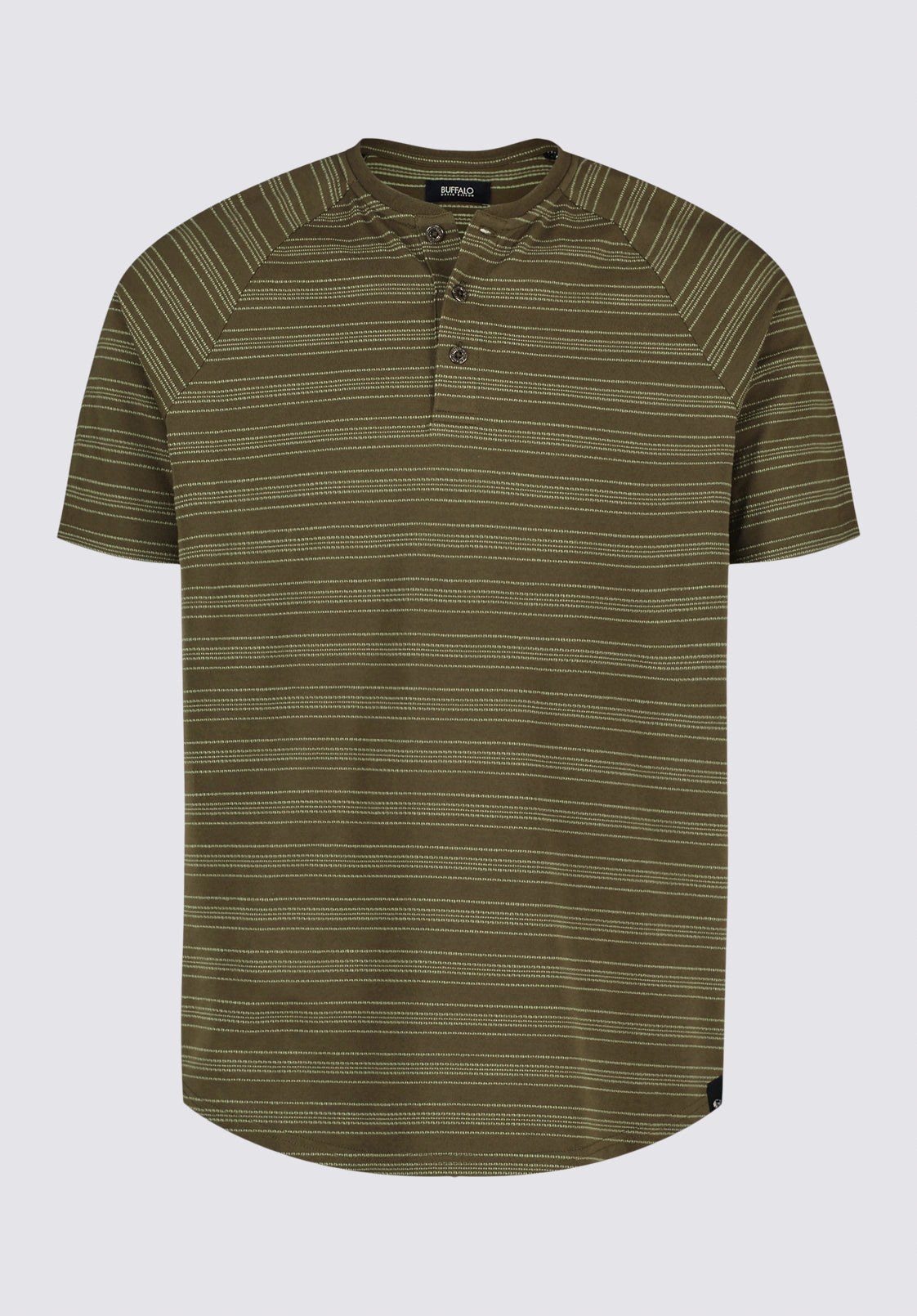 Flexible Ribbing CroppedLength Klaus Men's Short-Sleeve Striped Henley Top, Fern - BM24630