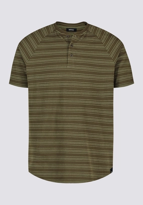 Flexible Ribbing CroppedLength Klaus Men's Short-Sleeve Striped Henley Top, Fern - BM24630
