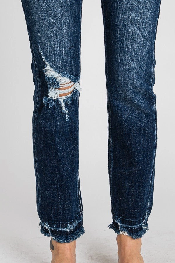 NoBuckleDesign Stretchable Waist Destroyed Super High Rise Stretch Slim Straight