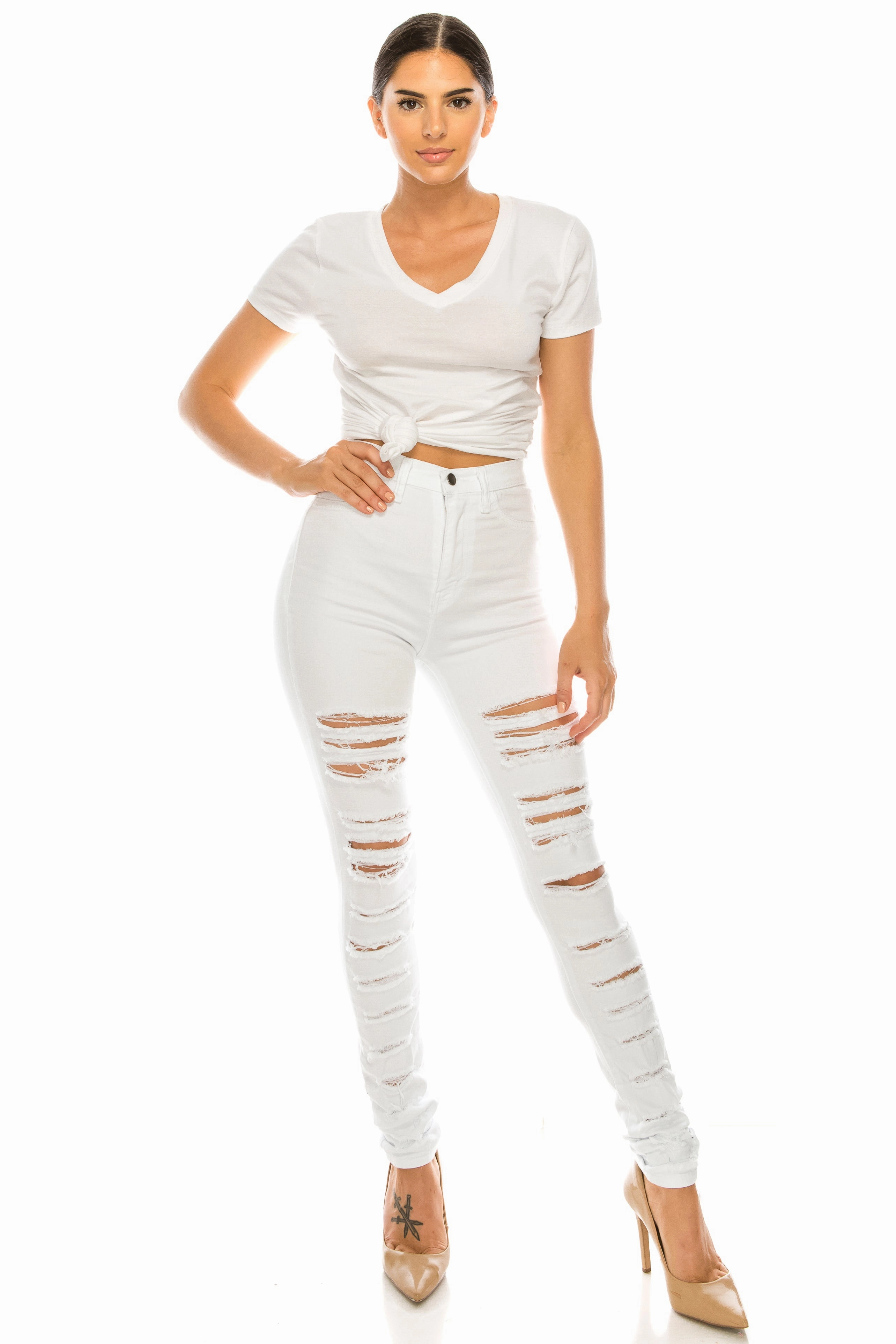 4551 Women's High Waisted Distressed Skinny Jeans Responsible Denim Production