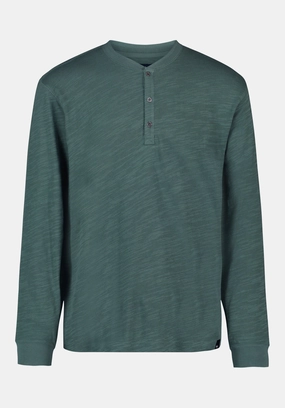 Kandid Men's Long-Sleeve Relaxed Henley Top, Dark Forest - BM24660 ZeroWastePattern