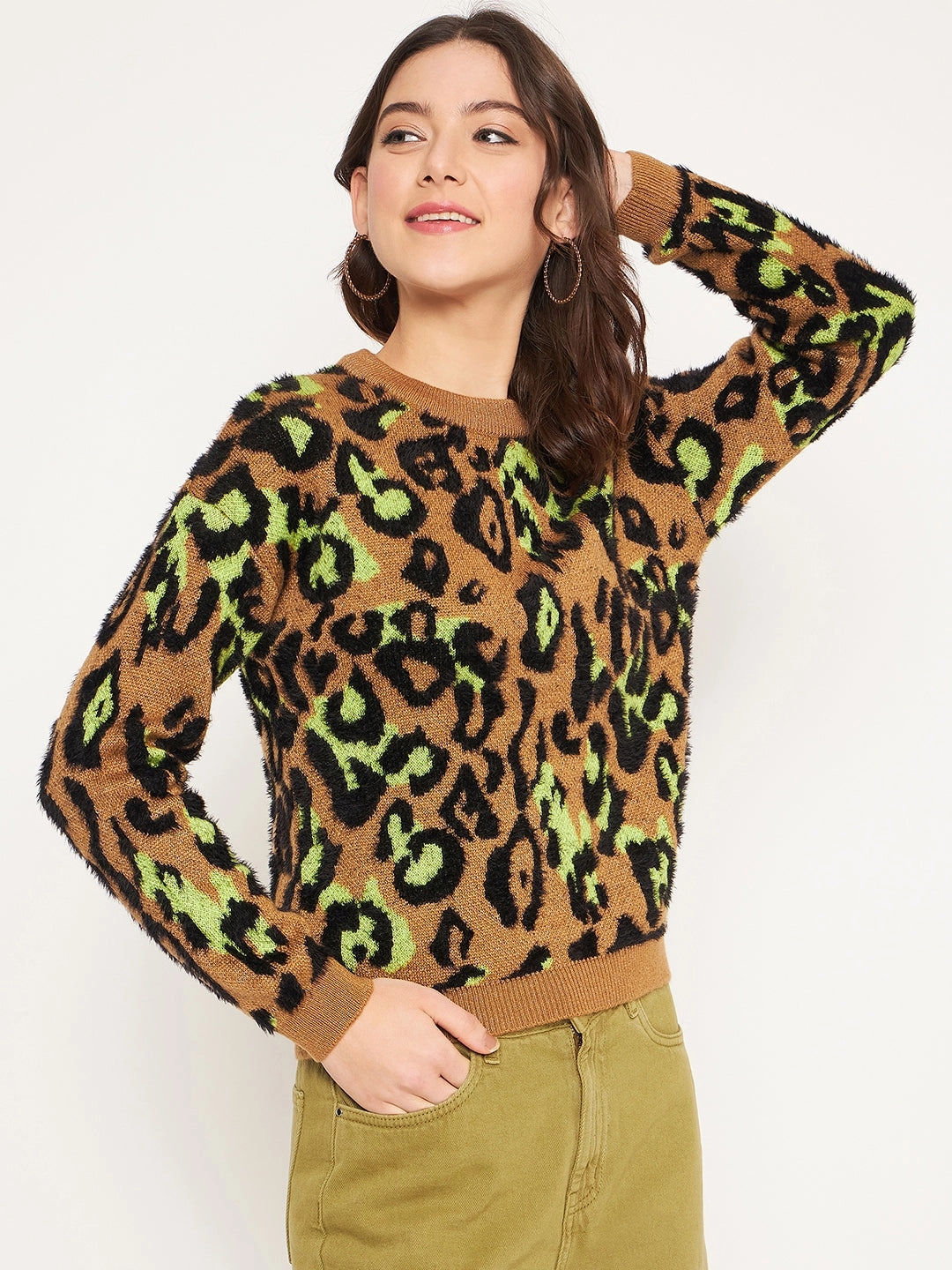 Madame Coffee Animal Printed Sweater Soft Fabric Sleek Layer Fit