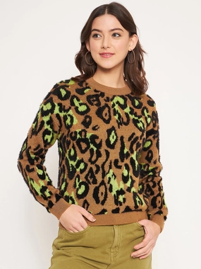 Everyday Comfort Wear Performance Comfort Madame Coffee Animal Printed Sweater