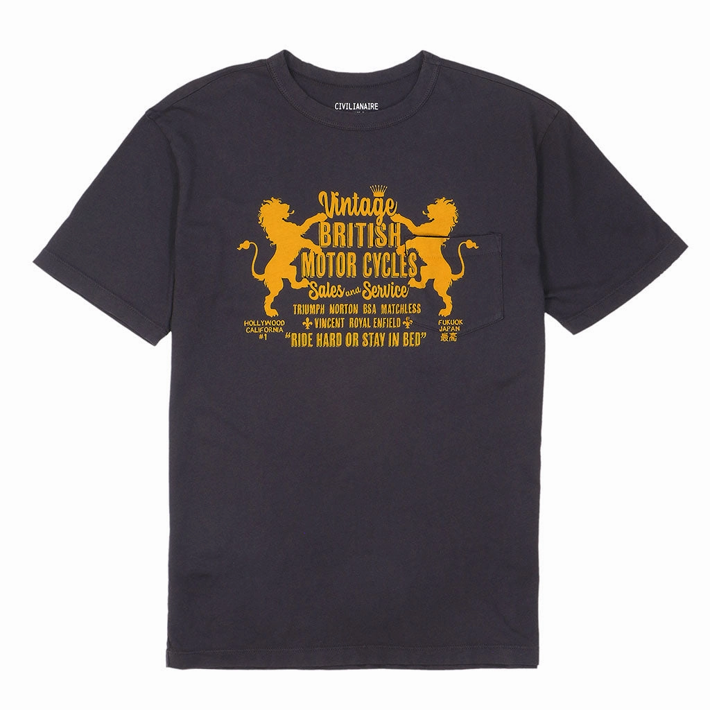 AbrasionResistant "British Moto" Short Sleeve Pocket Crew Neck Tee - Black Coal